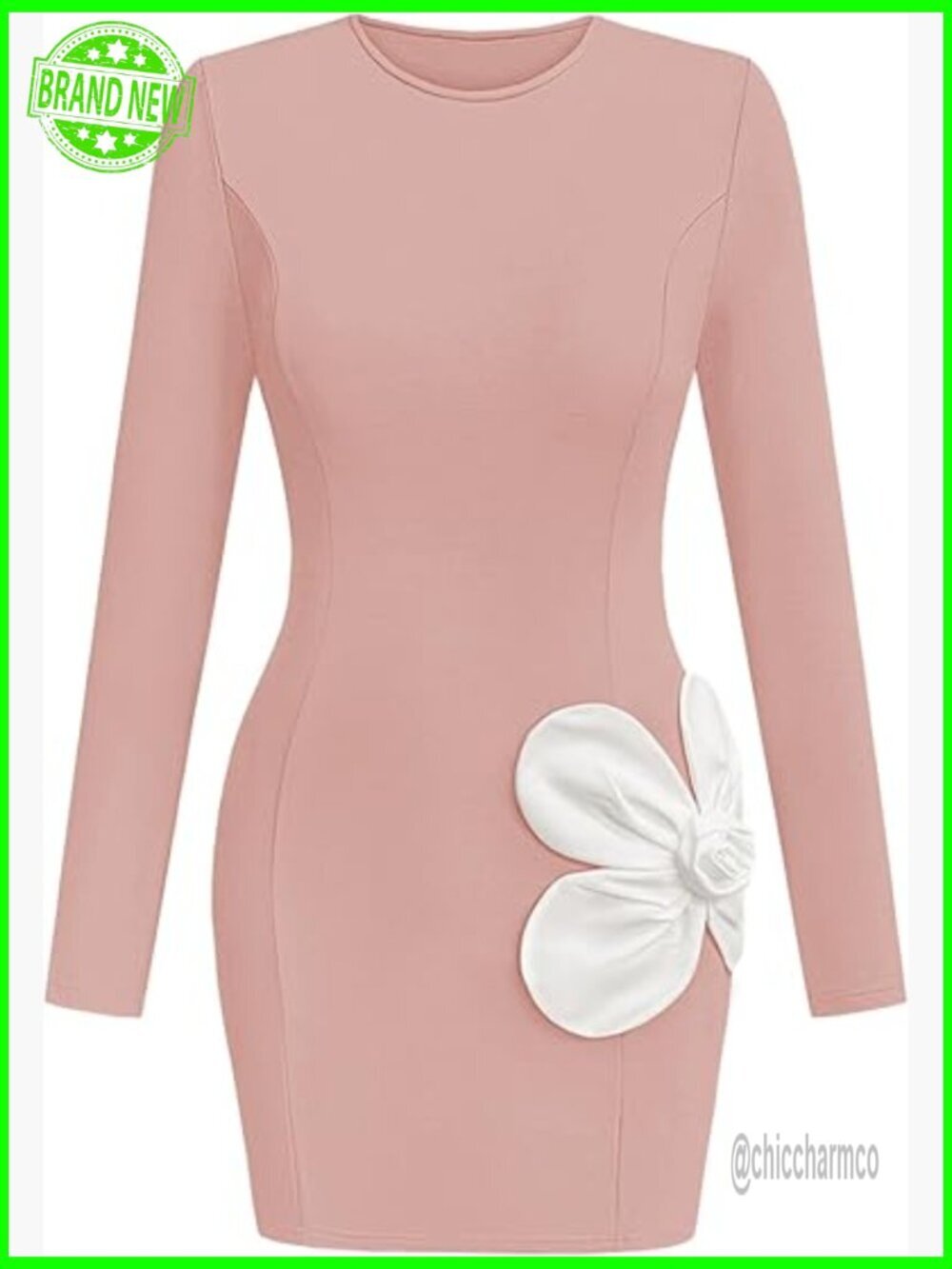 Long Sleeve Bodycon Mini Dress Scoop Neck Slim Fit Party Clubwear